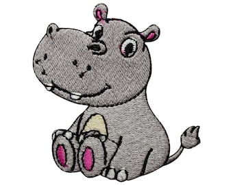 3 Cartoon Hippo Ricamato Iron On Patch - Verde / Hippopotamus Sew On Patch / Safari Animal Lowbrow Art / Patch giacca, cappello e abbigliamento - Italia
