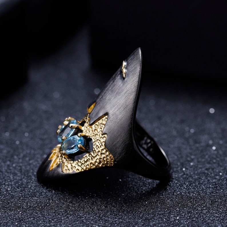 Dainty Wedding Handmade Ring Aesthetic Promise Rings For Women Blue Topaz Geometric Statement Ring 925 Sterling Silver Ring Gift For Her