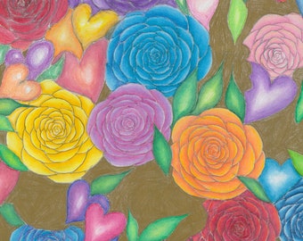 Rose Garden Colored Pencil Drawing - Sticker