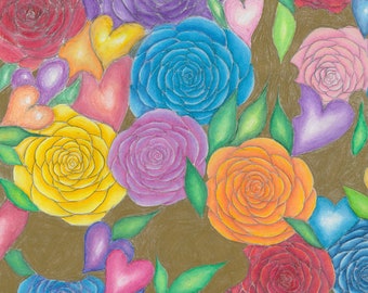 Rose Garden Colored Pencil Drawing - Digital Download