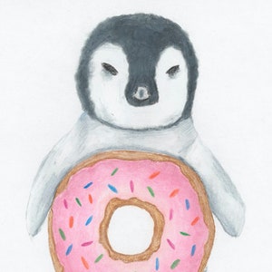 Penguin in a Donut Costume Drawing - Sticker