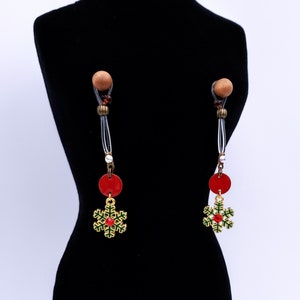 Snowflake nipple nooses, Fake nipple jewelry, Christmas nipple rings, Intimate jewelry for non piercing nipple