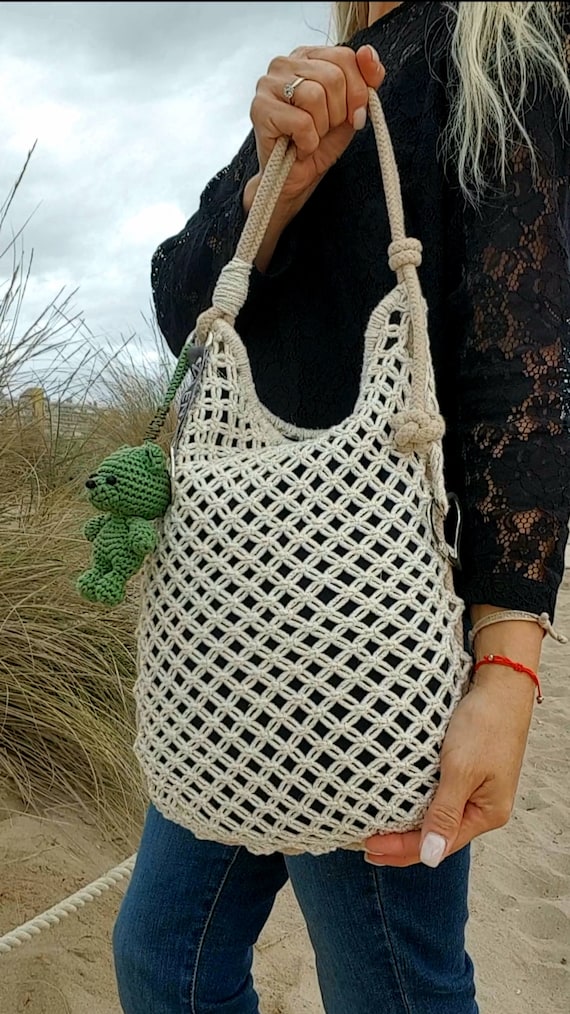 Macrame Cotton Shoulder Bag - Handmade Bohemian Tote For Beach, Shopping, And Everyday Style - View #13