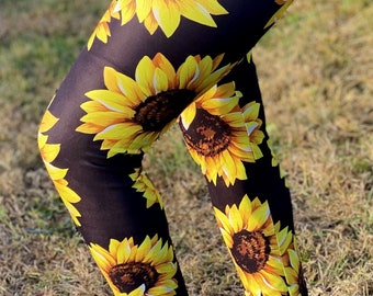Gehen auf Sonnenschein Gelbe Sonnenblume Frauen Yoga-Hosen Hohe Taille Leggings | Florale Blumen Hose