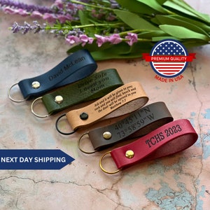 Personalized leather keychain, key fob, custom keychain, leather initial keychain, quick shipping anniversary gift, custom key chain