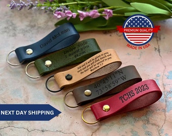 Personalized Leather Keychain, Customized Keychain,Custom Leather Key chain,coordinates key chain longitude latitude keychain,Best Gift