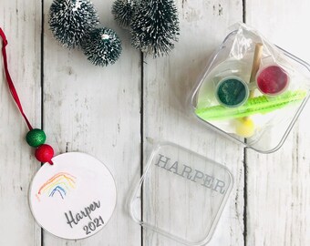 Kit de artesanía de vacaciones, adornos de árbol de Navidad, artesanía de adorno para niños, favores de fiesta personalizados, kit de arte DIY, artesanía de pintura, kit de niños de Navidad