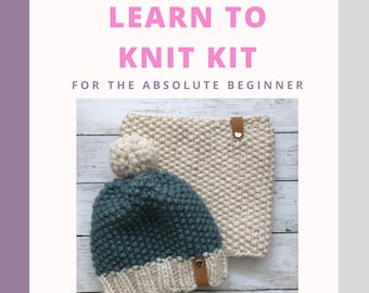 Knit Kit, Beginner Knitting Kit Hat, Scarf Knit Kit, Craft Kit for Adults, Learn to Knit Kit, Knitting Pattern Hat, Knit Cowl Pattern