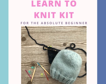 Knit Kit, Beginner Knitting Kit Hat, Craft Kit for Adults, Learn to Knit Kit, Best Friend Birthday Gift for Her, Knitting Pattern Hat