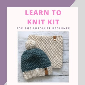 Knit Kit, Beginner Knitting Kit Hat, Scarf Knit Kit, Craft Kit for Adults, Learn to Knit Kit, Knitting Pattern Hat, Knit Cowl Pattern