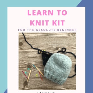 Knit Kit, Beginner Knitting Kit Hat, Craft Kit for Adults, Learn to Knit Kit, Best Friend Birthday Gift for Her, Knitting Pattern Hat