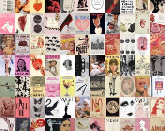 100 PCS | Vintage Grunge Poster Collage | Retro Aesthetic Wall Collage Kit | Y2k Aesthetic Photo Collage Kit | Grunge Wall Photo Collage