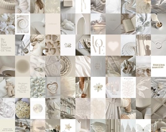 Vanilla Girl Aesthetic Wall Collage Art – Ivory Neutral Soft White Photo Set, Clean Girl Aesthetic Wall Decor (100 PCS)