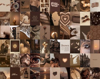 Warm Brown Aesthetic Wall Collage Art – Cozy Vintage Neutral Photo Set, Earthy Calm Room Decor (80 PCS)
