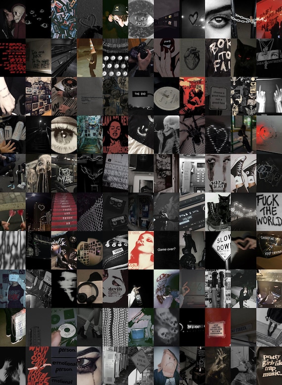 Dark Grunge Aesthetic Wall Collage Art – Underground Mood, Punk Energy & Alternative Room Decor Poster (110 PCS)