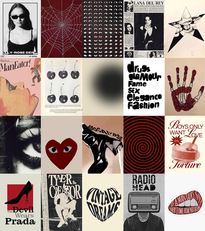 Grunge Aesthetic Wall Collage Kit | Dark Vintage Prints (100 PCS) (Digital Download) image 8