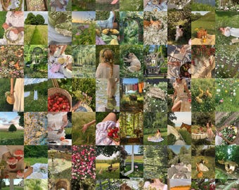 90 PCS | Cottagecore Botanical Photo Collage | Green Floral Wall Collage | Fairycore Aesthetic Wall Art | Natural Aesthetic Photo Collage