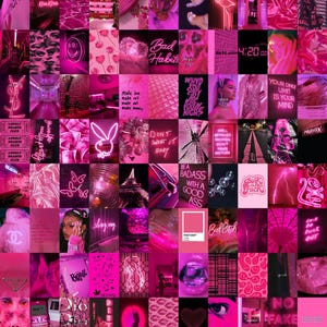 100 PCS | Boujee Pink Photo Collage Kit | Hot Pink Y2k Aesthetic Wall Collage | Pink Baddie Aesthetic Photo Collage | Pink 2000s Posters