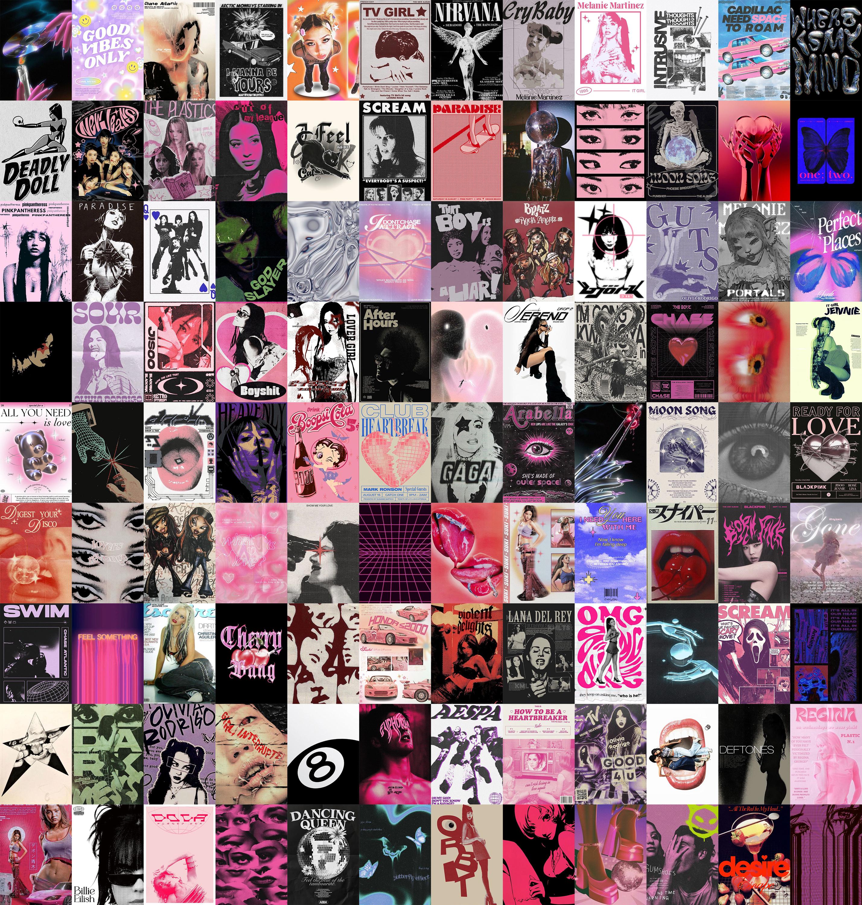 100 PCS | Y2k Aesthetic Poster Collage | Pink Y2k Wall Collage Kit