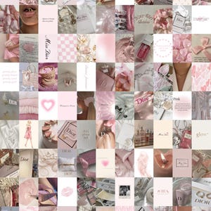 100 piezas / Collage de pared estético rosa Dior / Collage de fotos de pared rosa coqueta / Collage de fotos de pared rosa pastel / Collage de fotos rosa bebé