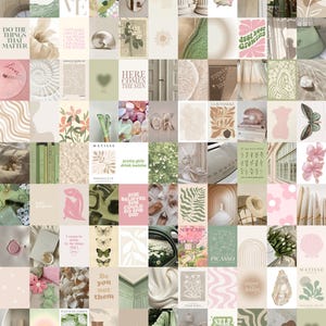 100 pièces | Collage photo esthétique vert sauge et rose | Collage mural vert rose pâle | Photocollage rose matcha | Collage danois pastel