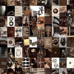 Estetyczny kolaż ścienny Espresso – Brown Boujee, luksusowy styl życia, przytulna neutralność, tablica inspiracji Old Money (80 szt.)