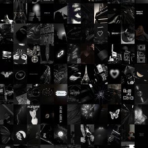 100 PCS | Black Aesthetic Wall Collage | Dark Boujee Wall Photo Collage | Black Wall Photo Collage | Black and White Aesthetic Photo Collage