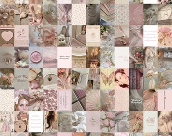 Pink Coquette Aesthetic Wall Collage Art – Romantic Vintage Feminine Photo Set, Soft Girl Dreamy Room Decor (100 PCS)
