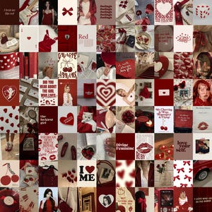 90 STÜCK | Rote Kokette Wand-Foto-Collage | Kokette Ästhetische Wand-Collage-Kit | Rote Wand Fotocollage | Preppy Ästhetische Foto-Collage