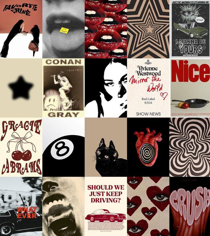 Grunge Aesthetic Wall Collage Kit | Dark Vintage Prints (100 PCS) (Digital Download) image 4