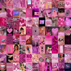 90 piezas / Collage de pared con impresiones de Boujee rosa / Collage de pared estético rosa Y2K / Impresiones de póster Boujee rosa de los años 2000 / Collage de póster Boujee rosa