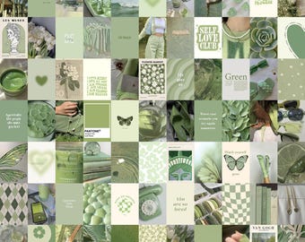 100 PCS | Sage Aesthetic Wall Photo Collage | Matcha Photo Collage Prints | Pastel Green Wall Photo Collage | Green Aesthetic Photo Collage