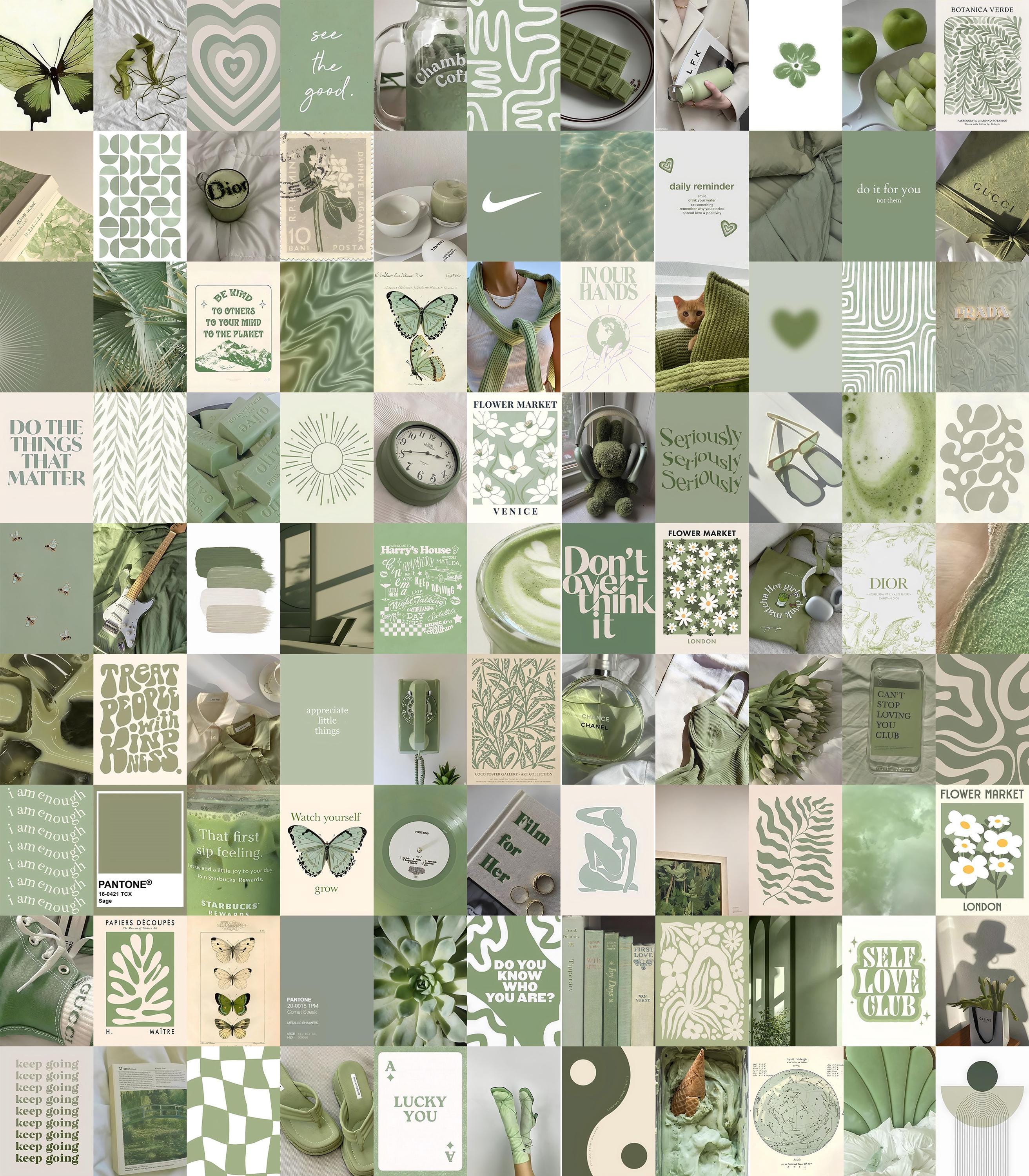 100 PCS | Sage Aesthetic Photo Collage | Matcha Wall Collage Kit | Green Aesthetic Wall Collage | Soft Green Wall Photo Collage