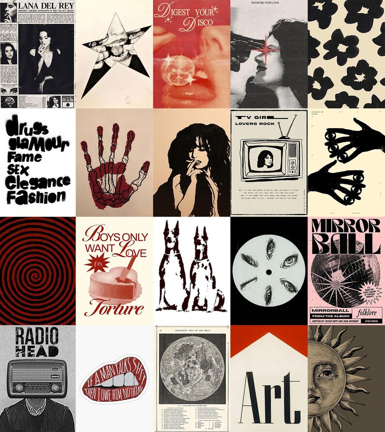 Grunge Aesthetic Wall Collage Kit | Dark Vintage Prints (100 PCS) (Digital Download) image 3