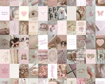 Pink Coquette Aesthetic Wall Collage Art – Angelic Romantic Vintage Photo Set, Soft Girl Dollcore Room Decor (100 PCS)