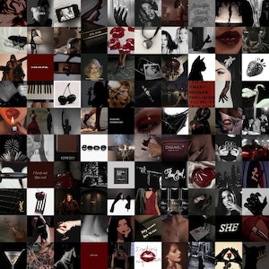 100 STÜCK Dunkle Energie Wall Collage Kit | Femme Fatale Foto Collage | Dunkle ästhetische Wanddrucke | Schwarz Burgunder Foto Collage