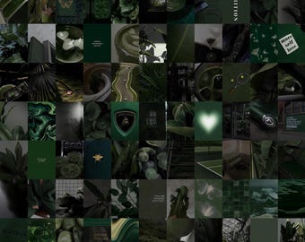 100 PCS | Dark Green Wall Photo Collage | Forest Green Wall Collage Kit | Green Aesthetic Poster Prints | Dark Aesthetic Photo Collage