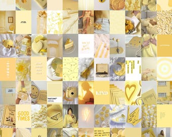 100 PCS | Butter Yellow Aesthetic Photo Collage | Yellow Wall Collage Kit | Pinterest Inspired Butter Yellow Poster Collage
