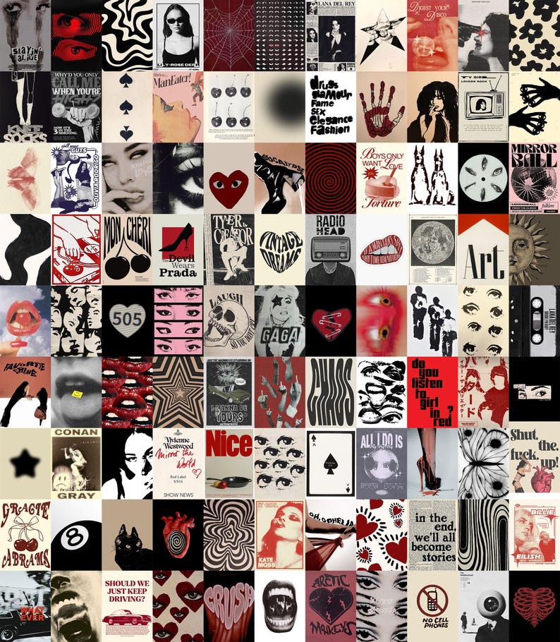 Grunge Aesthetic Wall Collage Kit | Dark Vintage Prints (100 PCS) (Digital Download) image 1