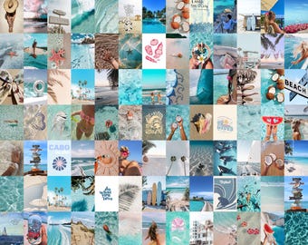 120 piezas / Collage de fotos estético de verano / Kit de collage de pared de verano playero / Collage de fotos azul de isla tropical / Collage de fotos de chica cocotera