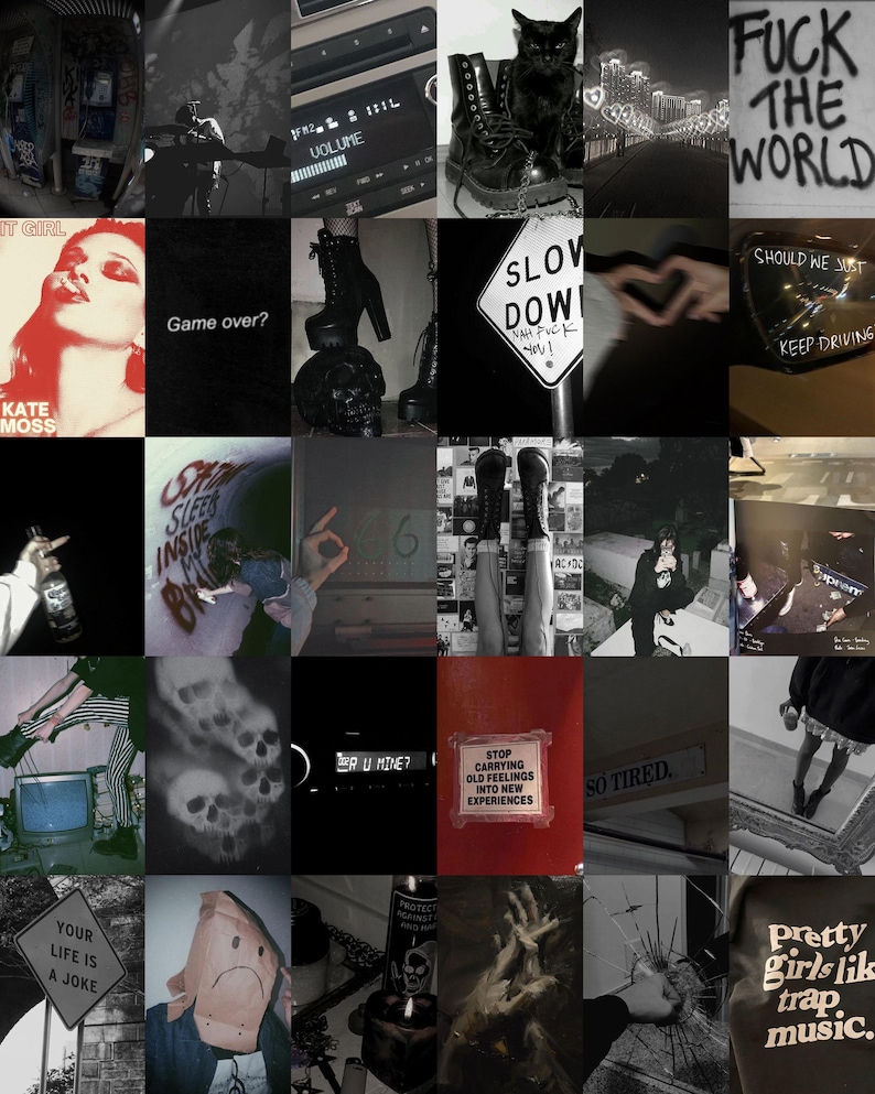 Dark Grunge Aesthetic Wall Collage Art – Underground Mood, Punk Energy & Alternative Room Decor Poster (110 PCS) image 5