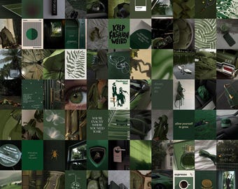 100 PCS | Olive Green Aesthetic Wall Collage | Dark Green Wall Photo Collage | Forest Green Photo Collage | Green Aesthetic Photo Collage