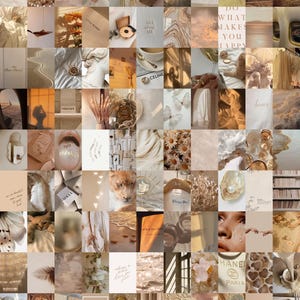 100 PCS | Warm Beige Wall Photo Collage | Warm Aesthetic Wall Collage Kit | Neutral Photo Collage Prints | Boujee Aesthetic Photo Collage
