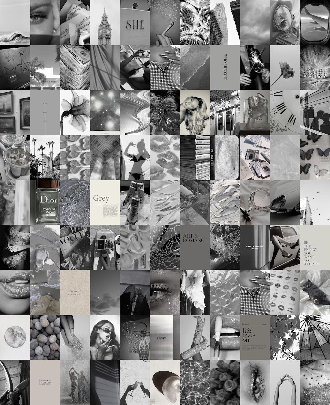 100 PCS Gray Aesthetic Wall Collage Kit Gray Wall Photo Collage Black