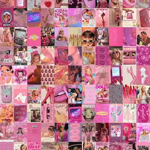 100 PCS | Pink Y2k Aesthetic Photo Collage | 2000s Aesthetic Wall Collage Kit | Y2k Boujee Pink Photo Collage | Pink Aesthetic Wall Collage