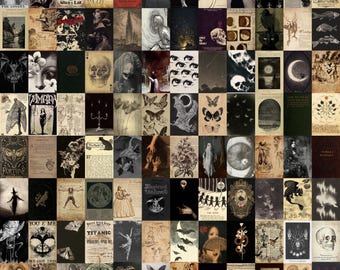 120 PCS | Vintage Gothic Wall Collage Kit | Dark Goth Aesthetic Photo Collage | Vintage Wall Photo Collage | Horror Gothic Photo Collage