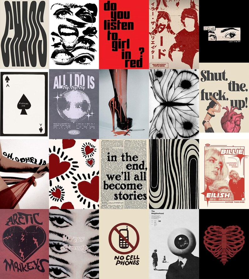 Grunge Aesthetic Wall Collage Kit | Dark Vintage Prints (100 PCS) (Digital Download) image 5