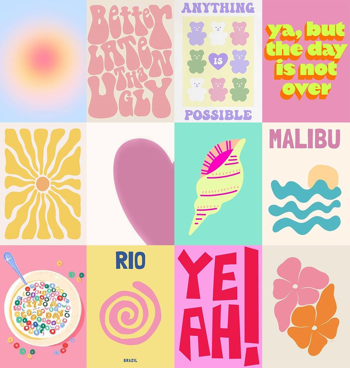 100 PCS | Preppy Aesthetic Wall Poster Prints | Danish Aesthetic Wall