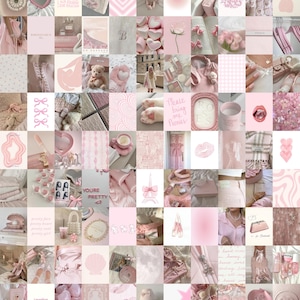 100 pièces | Collage mural esthétique rose pâle | Kit de collage photo rose pâle | Collage mural esthétique rose pâle | Collage photo rose coquette