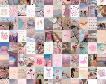 100 piezas / Collage de fotos de pared estético de verano rosa / Kit de collage de pared de verano / Collage de fotos de pared rosa pastel / Collage de fotos estético rosa